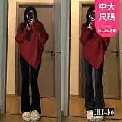 【Jilli~ko】慵懶風不規則下襬高領飛鼠袖針織毛衣 J11329 FREE 紅色