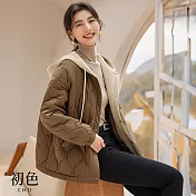 【初色】假兩件拼接撞色連帽美拉德風長袖科技羽絨棉外套休閒外套-咖色-31849(M-2XL可選) M 咖色