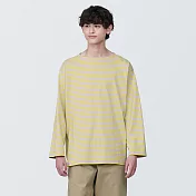 【MUJI 無印良品】男有機棉水洗粗織船領九分袖T恤 M 淺米紋樣