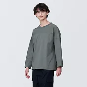 【MUJI 無印良品】男有機棉水洗粗織寬版九分袖T恤 L 灰白