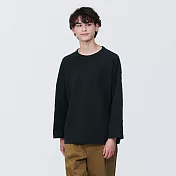 【MUJI 無印良品】男有機棉水洗粗織寬版九分袖T恤 L 黑色