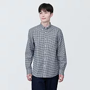 【MUJI 無印良品】男有機棉水洗牛津布扣領長袖襯衫 XS 深藍格紋
