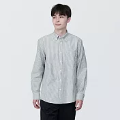 【MUJI 無印良品】男有機棉水洗牛津布扣領長袖襯衫 M 深藍直紋