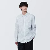 【MUJI 無印良品】男水洗平織布長袖襯衫 S 白直紋
