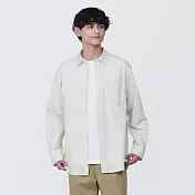 【MUJI 無印良品】男水洗平織布長袖襯衫 S 灰直紋