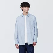 【MUJI 無印良品】男水洗平織布長袖襯衫 L 藍直紋