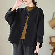 【ACheter】 純色寬鬆大碼長袖上衣韓版休閒棉外罩短版# 120714 2XL 黑色