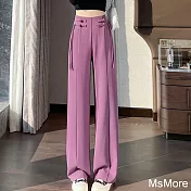 【MsMore】 中式盤扣闊腿褲西裝闊腿高腰垂感直筒長褲# 120728 XL 紫色