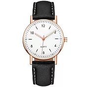 Geneva 日內瓦-米歇爾商務簡約中性數字標手錶 _玫金框白面黑帶