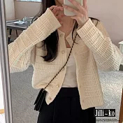 【Jilli~ko】小香風編織單排扣短款針織開衫 J11618  FREE 白色