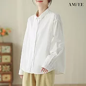 【AMIEE】拼接圓弧單排扣造型襯衫(2色/M-2XL/KDCY-9070) L 白色