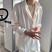 【AMIEE】禁慾系垂墜感質感長袖襯衫(男裝/KDTY-C06) 2XL 白色