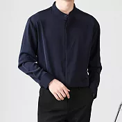 【AMIEE】立領隱藏扣高質感長袖襯衫(男裝/KDTY-6019) 2XL 深藍