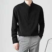 【AMIEE】立領隱藏扣高質感長袖襯衫(男裝/KDTY-6019) 3XL 黑色