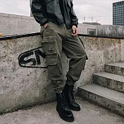 【AMIEE】韓系軍裝風多口袋工裝褲(男裝/KDPY-K50) 2XL 軍綠