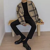 【AMIEE】韓系歐爸格子配色針織毛衣外套(男裝/KDCY-B37) 3XL 卡其