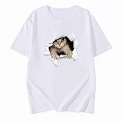 【MsMore】 立體貓咪抖音爆款純棉短袖T卹圓領短版上衣# 120773 2XL 白色