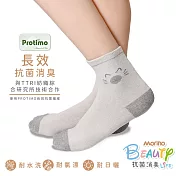 【Morino摩力諾】台製除臭襪_日韓風手繪造型短襪-貓臉 -米白