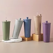 【美國康寧】Snapware 鋅light輕瓷保溫保冰跳跳吸管杯850ml(附杯套)- 峽谷灰 (珍奶杯/網美杯/環保杯)