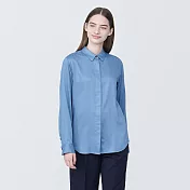 【MUJI 無印良品】女嫘縈混聚酯纖維標準領長袖套衫 XS 煙燻藍