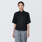 【MUJI 無印良品】女嫘縈混聚酯纖維標準領短袖襯衫 XS 黑色