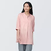 【MUJI 無印良品】女嫘縈混聚酯纖維五分袖長版衫 M 淺粉