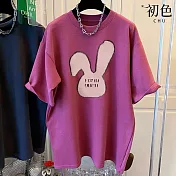 【初色】素色兔子圖案寬鬆中大尺碼圓領短袖T恤上衣女上衣-共5色-32844(M-2XL可選) M 桃紅色