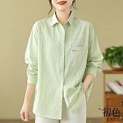 【初色】純色翻領輕薄長袖襯衫上衣女上衣-共4色-32879(M-2XL可選) L 淺綠色