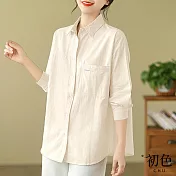【初色】純色翻領輕薄長袖襯衫上衣女上衣-共4色-32879(M-2XL可選) 2XL 米白色