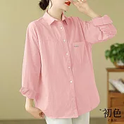【初色】純色翻領輕薄長袖襯衫上衣女上衣-共4色-32879(M-2XL可選) 2XL 粉紅色