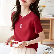 【初色】涼爽休閒氣質短袖T恤上衣-15款任選-67213(M-2XL可選) M M.紅色