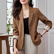 【MsMore】 西裝外套時尚氣質設計感休閒廓形長袖短版# 120809 L 咖色