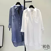 【初色】翻領素色長版雙口袋單排扣薄款襯衫上衣-共2色-32934(M-2XL可選) XL 白色