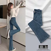 【Jilli~ko】微喇叭彈力牛仔褲女顯瘦顯高修身中大尺碼 M-2XL J11689  2XL 藍色