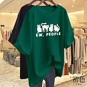 【初色】休閒寬鬆透氣大碼卡通印花圓領短袖T恤女上衣-(多款可選) 3XL F.墨綠色