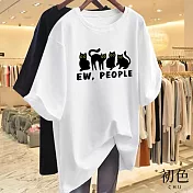 【初色】休閒寬鬆透氣大碼卡通印花圓領短袖T恤女上衣-(多款可選) 3XL F.白色