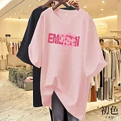【初色】休閒寬鬆透氣大碼卡通印花圓領短袖T恤女上衣-(多款可選) 2XL B.粉紅色