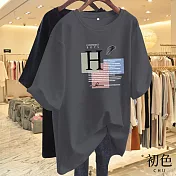 【初色】休閒寬鬆透氣大碼卡通印花圓領短袖T恤女上衣-(多款可選) 2XL H.灰色
