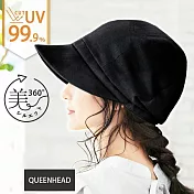 日本 QUEENHEAD 抗UV涼爽透氣棉麻材質帥氣小顏防曬帽022 黑色
