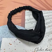 【卡樂熊】簡約格子織布交叉造型髮帶(三色)- 黑色