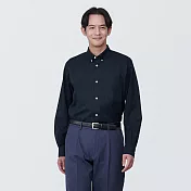 【MUJI 無印良品】男有機棉免熨燙扣領長袖襯衫 M 暗藍