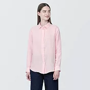 【MUJI 無印良品】女亞麻水洗標準領長袖襯衫 XL 粉紅直紋