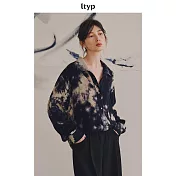 ltyp旅途原品 墨上花開真絲手工拔染襯衫 休閒文藝廓形襯衣女春季 ML  M 藍杏色