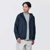 【MUJI 無印良品】男撥水加工可攜式連帽外套 M 暗藍