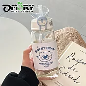 【OMORY】QQ小熊雙耳吸管玻璃瓶480ml- 藍熊