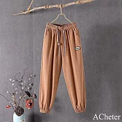 【ACheter】 棉麻感哈倫韓版高腰顯瘦束腳寬鬆大碼運動休閒長褲# 121173 M 棕色