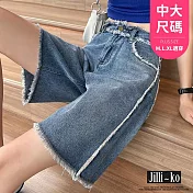 【Jilli~ko】高腰顯瘦毛邊寬鬆五分直筒牛仔短褲 M-XL J11674  L 藍色