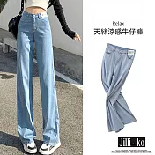 【Jilli~ko】高腰顯瘦垂感天絲牛仔直筒闊腿褲 M-XL J10898 XL 藍色