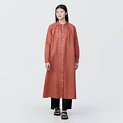 【MUJI 無印良品】女亞麻水洗長袖襯衫洋裝 M 紅色