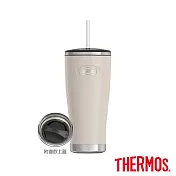 【THERMOS膳魔師】不鏽鋼真空吸管隨行瓶710ml(附替換保溫上蓋) (IS111CBG) 白色